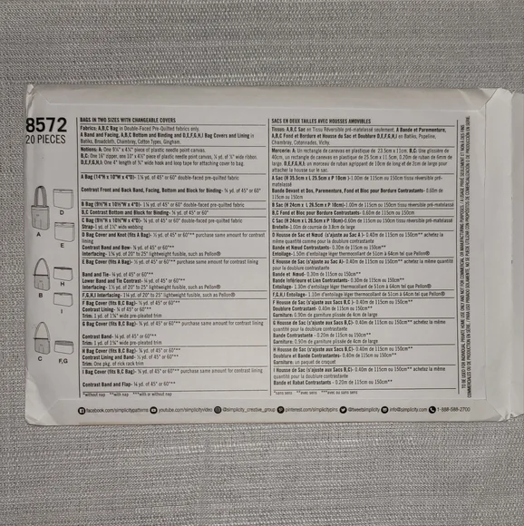 Simplicity 8572 Tote Bags In 2 Sizes And Changable Covers Sewing Pattern - Picture 3 of 6